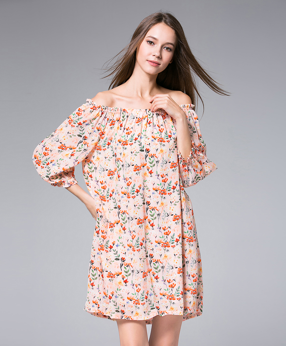 Dress - Flowers Printed silk crepe mini  dress